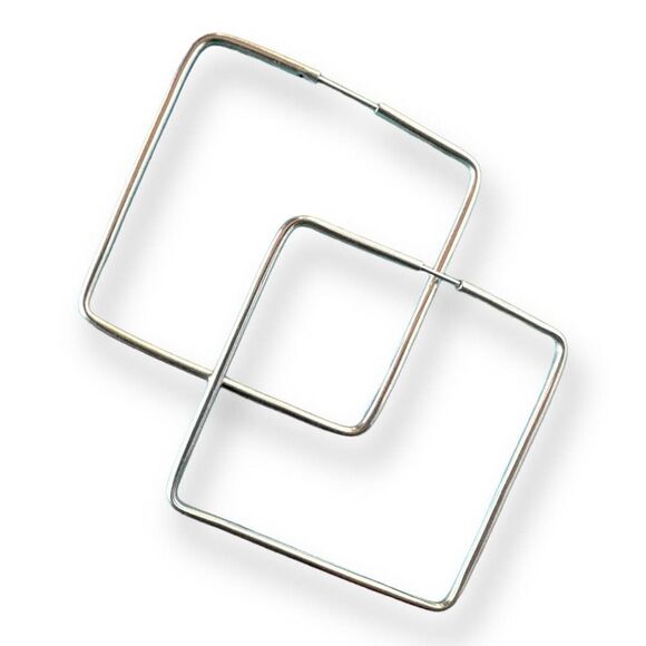 Minimalist Square Hoop Earrings Oval Huggie Sterling Silver Geometric Rectangle - Picture 1 of 5